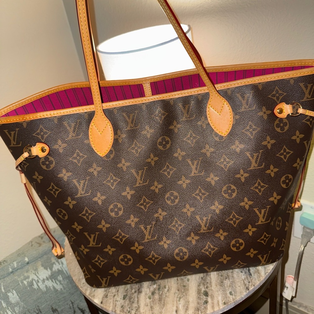 Monogram Canvas Tote Bag in Brown with Pink Lining